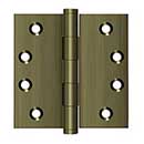 Deltana [DSB45] Solid Brass Door Butt Hinge - Button Tip - Square Corner - Antique Brass Finish - Pair - 4&quot; H x 4&quot; W