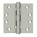 Deltana [DSB4B15] Solid Brass Door Butt Hinge - Ball Bearing - Button Tip - Square Corner - Brushed Nickel Finish - Pair - 4" H x 4" W