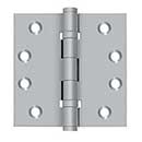 Deltana [DSB4B26D] Solid Brass Door Butt Hinge - Ball Bearing - Button Tip - Square Corner - Brushed Chrome Finish - Pair - 4" H x 4" W