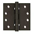 Deltana [DSB4NB10BD] Solid Brass Door Butt Hinge - Ball Bearing - Non-Removable Pin - Button Tip - Square Corner - Bronze Dark Finish - Pair - 4" H x 4" W