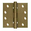Deltana [DSB4NB10BM] Solid Brass Door Butt Hinge - Ball Bearing - Non-Removable Pin - Button Tip - Square Corner - Bronze Medium Finish - Pair - 4" H x 4" W