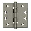 Deltana [DSB4NB10WL] Solid Brass Door Butt Hinge - Ball Bearing - Non-Removable Pin - Button Tip - Square Corner - Weathered Light Finish - Pair - 4" H x 4" W