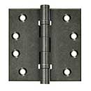 Deltana [DSB4NB10WM] Solid Brass Door Butt Hinge - Ball Bearing - Non-Removable Pin - Button Tip - Square Corner - Weathered Medium Finish - Pair - 4" H x 4" W