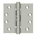 Deltana [DSB4NB15] Solid Brass Door Butt Hinge - Ball Bearing - Non-Removable Pin - Button Tip - Square Corner - Brushed Nickel Finish - Pair - 4" H x 4" W