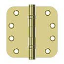 Deltana [DSB4R5B3] Solid Brass Door Butt Hinge - Ball Bearing - Button Tip - 5/8" Radius Corner - Polished Brass Finish - Pair - 4" H x 4" W