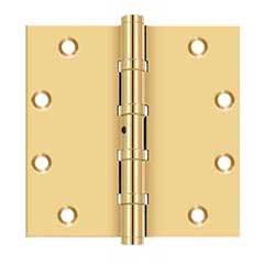 Deltana [CSB55BN] Solid Brass Door Butt Hinge - Ball Bearing - Non-Removable Pin - Button Tip - Square Corner - Polished Brass (PVD) Finish - Pair - 5&quot; H x 5&quot; W