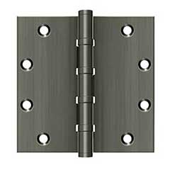 Deltana [DSB55B15A] Solid Brass Door Butt Hinge - Ball Bearing - Button Tip - Square Corner - Antique Nickel Finish - Pair - 5&quot; H x 5&quot; W