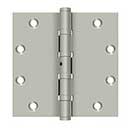 Deltana [DSB55NB15] Solid Brass Door Butt Hinge - Ball Bearing - Non-Removable Pin - Button Tip - Square Corner - Brushed Nickel Finish - Pair - 5" H x 5" W
