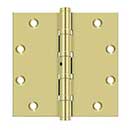 Deltana [DSB55NB3] Solid Brass Door Butt Hinge - Ball Bearing - Non-Removable Pin - Button Tip - Square Corner - Polished Brass Finish - Pair - 5&quot; H x 5&quot; W