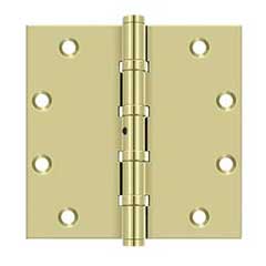 Deltana [DSB55NBU3-UNL] Solid Brass Door Butt Hinge - Ball Bearing - Non-Removable Pin - Button Tip - Square Corner - Polished Brass (Unlacquered) Finish - Pair - 5&quot; H x 5&quot; W