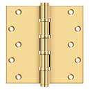 Deltana [CSB66BB] Solid Brass Door Butt Hinge - Ball Bearing - Button Tip - Square Corner - Polished Brass (PVD) Finish - Pair - 6&quot; H x 6&quot; W