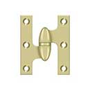 Deltana [OK2520U3UNL-L] Solid Brass Door Olive Knuckle Hinge - Left Handed - Polished Brass (Unlacquered) Finish - 2 1/2&quot; H x 2&quot; W