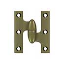 Deltana [OK2520U5-R] Solid Brass Door Olive Knuckle Hinge - Right Handed - Antique Brass Finish - 2 1/2" H x 2" W