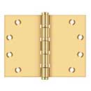 Deltana [CSB4560BB] Solid Brass Door Butt Hinge - Wide Throw - Button Tip - Ball Bearing - Square Corner - Polished Brass (PVD) Finish - Pair - 4 1/2&quot; H x 6&quot; W