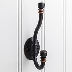 Elements [YD50-518DBAC] Die Cast Zinc Wall Hook - Double - Brushed Oil Rubbed Bronze Finish - 5 3/16&quot; L