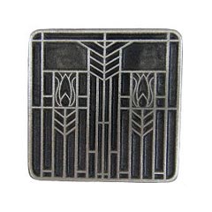 Notting Hill [NHK-117-AP] Solid Pewter Cabinet Knob - Prairie Tulips - Antique Pewter Finish - 1 1/4&quot; Sq.