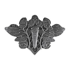 Notting Hill [NHK-120-AP] Solid Pewter Cabinet Knob - Cicada on Leaves - Antique Pewter Finish - 2&quot; W