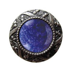 Notting Hill [NHK-124-AP-BS] Solid Pewter Cabinet Knob - Victorian Jewel - Blue Sodalite Natural Stone - Antique Pewter Finish - 1 5/16&quot; Dia.