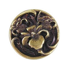 Notting Hill [NHK-128-AB] Solid Pewter Cabinet Knob - River Irises - Antique Brass Finish - 1 3/8&quot; Dia.
