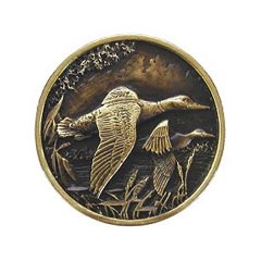 Notting Hill [NHK-141-AB] Solid Pewter Cabinet Knob - On The Wing (Ducks) - Antique Brass Finish - 1 5/16&quot; Dia.