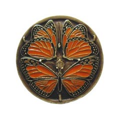 Notting Hill [NHK-145-BE] Solid Pewter Cabinet Knob - Monarch Butterflies - Enameled Antique Brass Finish - 1 3/8&quot; Dia.