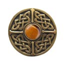 Notting Hill [NHK-158-AB-TE] Solid Pewter Cabinet Knob - Celtic Jewel - Tiger Eye Natural Stone - Antique Brass Finish - 1 3/8&quot; Dia.