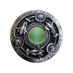 Notting Hill [NHK-161-BN-GA] Solid Pewter Cabinet Knob - Jeweled Lily - Green Aventurine Natural Stone - Brite Nickel Finish - 1 3/8&quot; Dia.