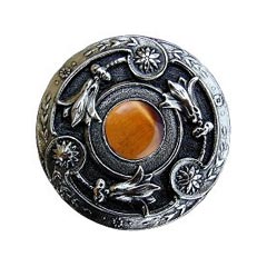 Notting Hill [NHK-161-BN-TE] Solid Pewter Cabinet Knob - Jeweled Lily - Tiger Eye Natural Stone - Brite Nickel Finish - 1 3/8&quot; Dia.