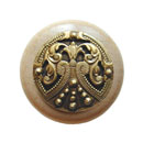Notting Hill [NHW-701N-AB] Wood Cabinet Knob - Regal Crest - Natural - Antique Brass Finish - 1 1/2&quot; Dia.