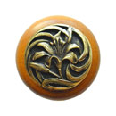 Notting Hill [NHW-703M-AB] Wood Cabinet Knob - Tiger Lily - Maple - Antique Brass Finish - 1 1/2&quot; Dia.