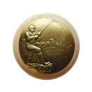 Notting Hill [NHW-707N-AB] Wood Cabinet Knob - Catch of the Day - Natural - Antique Brass Finish - 1 1/2&quot; Dia.