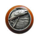 Notting Hill [NHW-708C-AP] Wood Cabinet Knob - Leaping Trout - Cherry - Antique Pewter Finish - 1 1/2" Dia.