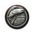 Notting Hill [NHW-708W-AP] Wood Cabinet Knob - Leaping Trout - Dark Walnut - Antique Pewter Finish - 1 1/2&quot; Dia.