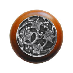Notting Hill [NHW-715C-AP] Wood Cabinet Knob - Ivy w/ Berries - Cherry - Antique Pewter Finish - 1 1/2&quot; Dia.