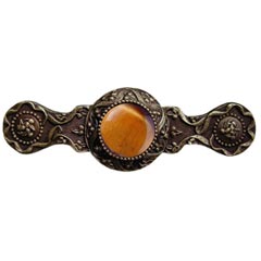 Notting Hill [NHP-624-AB-TE] Solid Pewter Cabinet Pull Handle - Victorian Jewel - Tiger Eye Natural Stone - Antique Brass Finish - 3 7/8&quot; L