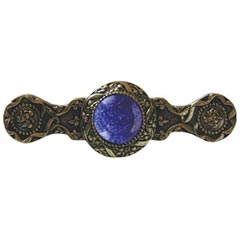 Notting Hill [NHP-624-BB-BS] Solid Pewter Cabinet Pull Handle - Victorian Jewel - Blue Sodalite Natural Stone - Brite Brass Finish - 3 7/8&quot; L