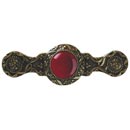 Notting Hill [NHP-624-BB-RC] Solid Pewter Cabinet Pull Handle - Victorian Jewel - Red Carnelian Natural Stone - Brite Brass Finish - 3&quot; C/C - 3 7/8&quot; L