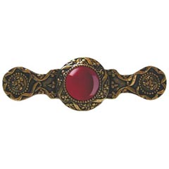 Notting Hill [NHP-624-G-RC] Solid Pewter Cabinet Pull Handle - Victorian Jewel - Red Carnelian Natural Stone - 24K Satin Gold Finish - 3 7/8&quot; L