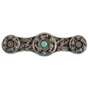 Notting Hill [NHP-661-AB-GA] Solid White Metal Cabinet Pull Handle - Jeweled Lily - Green Aventurine Natural Stone - Antique Brass Finish - 3&quot; C/C - 3 7/8&quot; L