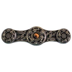 Notting Hill [NHP-661-AB-TE] Solid White Metal Cabinet Pull Handle - Jeweled Lily - Tiger Eye Natural Stone - Antique Brass Finish - 3 7/8&quot; L