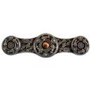 Notting Hill [NHP-661-AB-TE] Solid White Metal Cabinet Pull Handle - Jeweled Lily - Tiger Eye Natural Stone - Antique Brass Finish - 3&quot; C/C - 3 7/8&quot; L