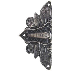 Notting Hill [NHH-920-AP] Solid Pewter Decorative Cabinet Hinge Plate - Cicada on Leaves - Antique Pewter Finish - 1 1/4&quot; W x 2 5/8&quot; H - Pair