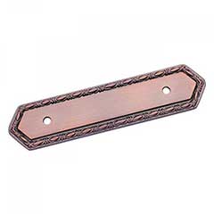 RK International [BP-7824-DC] Solid Brass Cabinet Pull Backplate - Deco-Leaf Edge - Distressed Copper Finish - 5&quot; L - 3&quot; Centers