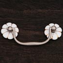 RK International [CP-352-P] Solid Brass Cabinet Bail Pull - Curved Handle - White Porcelain Flower w/ Gold Lines Rosettes - Satin Nickel Finish - 3" C/C - 4 1/4" L