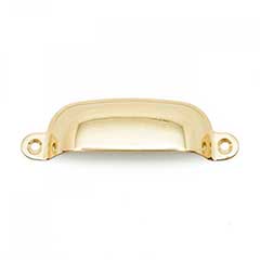 RK International [CF-5250-B] Solid Brass Cabinet Cup Pull - Flat Box - Polished Brass Finish - 3 1/4&quot; C/C - 3 3/4&quot; L