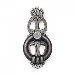 RK International [CF-598-DN] Solid Brass Cabinet Finger Pull - 1&quot; Ring w/ Ornate Plate - Distressed Nickel Finish - 3&quot; L