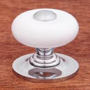 RK International [CK-315] Porcelain Cabinet Knob - Large Fat Round - White w/ Chrome Tip - Chrome Base - 1 1/4&quot; Dia.