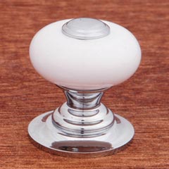 RK International [CK-319] Porcelain Cabinet Knob - Small Fat Round - White w/ Chrome Tip - Chrome Base - 1&quot; Dia.