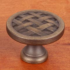RK International [CK-751-AE] Solid Brass Cabinet Knob - Large Cross-Hatched - Antique English Finish - 1 1/2&quot; Dia.