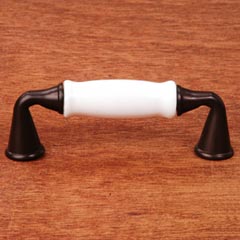 RK International [CP-11-RBW] Solid Brass Cabinet Pull Handle - White Porcelain Middle - Standard Size - Oil Rubbed Bronze Finish - 3&quot; C/C - 3 5/8&quot; L